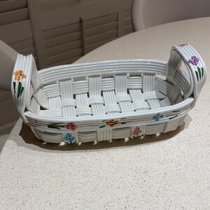 White Woven Basket with Floral Accents